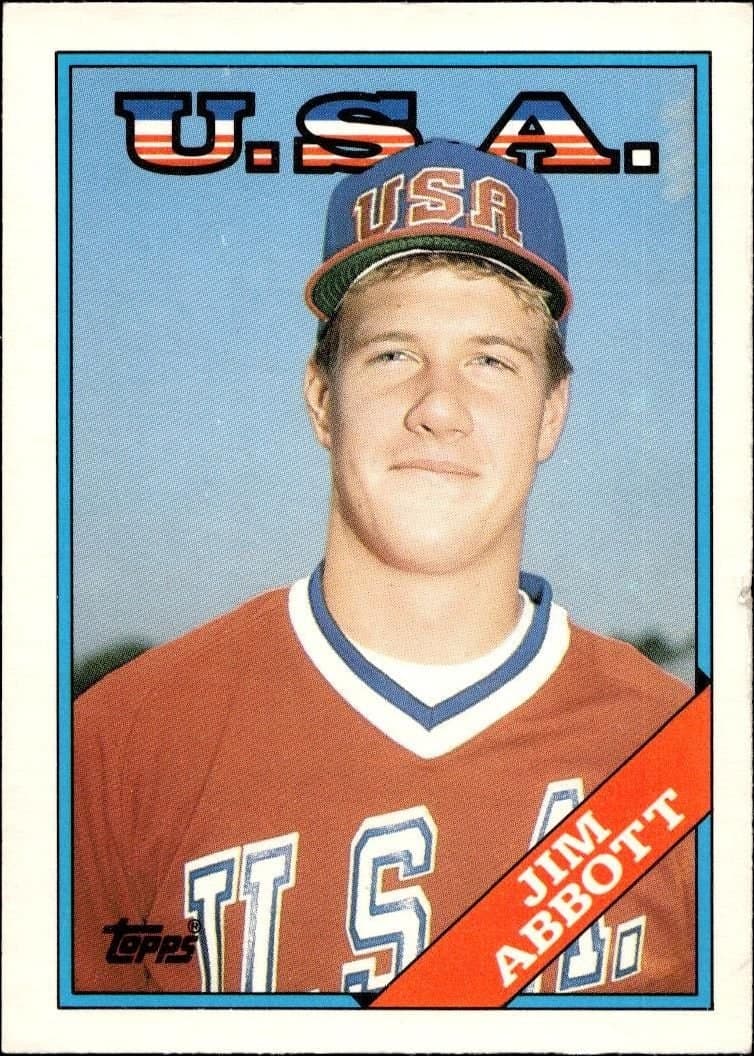 Jim Abbott 1988 Topps Traded #1T Baseball Trading Card - Front 1988 Topps Traded Jim Abbott #1T baseball trading card front