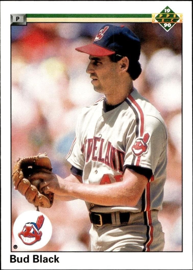 Bud Black 1990 Upper Deck Black #498 Baseball Trading Card - Front 1990 Upper Deck Black Bud Black #498 baseball trading card front