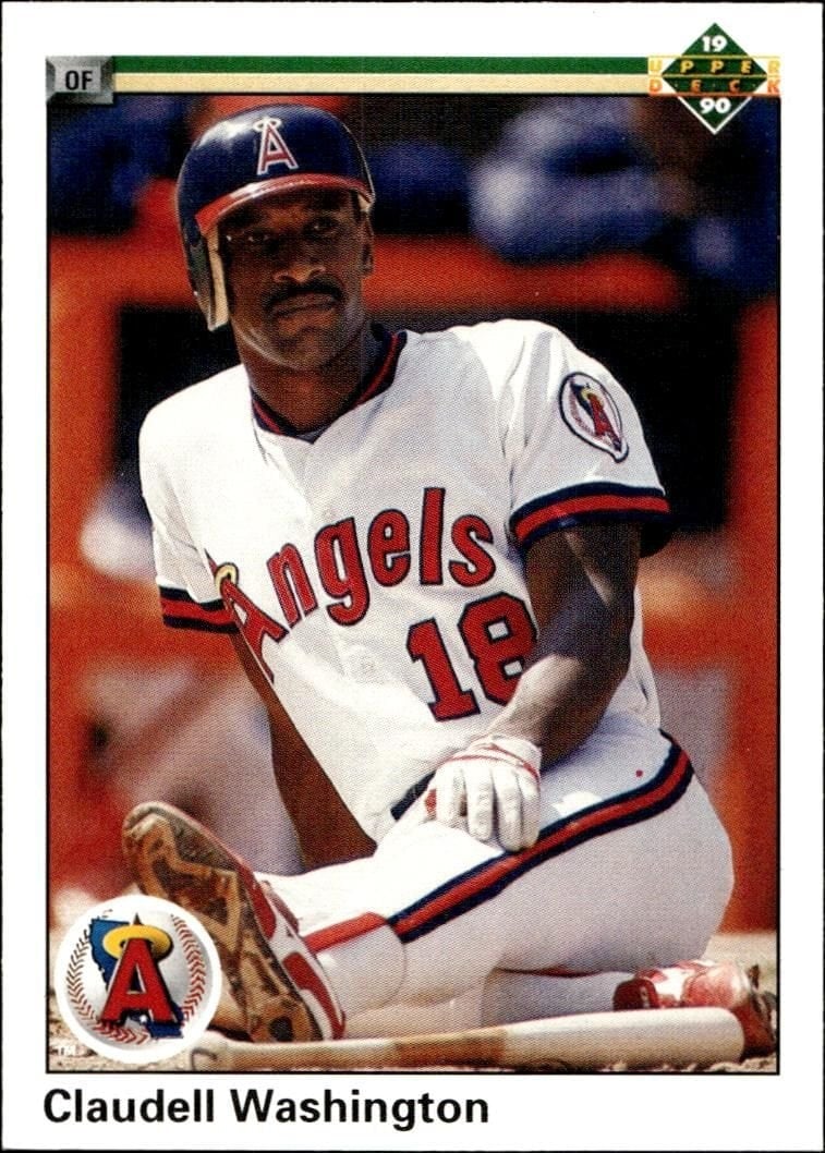 Claudell Washington 1990 Upper Deck #395 Baseball Trading Card - Front 1990 Upper Deck Claudell Washington #395 baseball trading card front