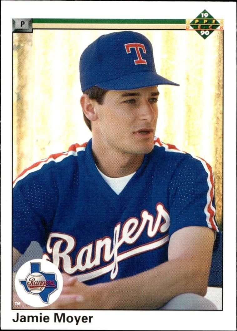 Jamie Moyer 1990 Upper Deck #619 Baseball Trading Card - Front 1990 Upper Deck Jamie Moyer #619 baseball trading card front