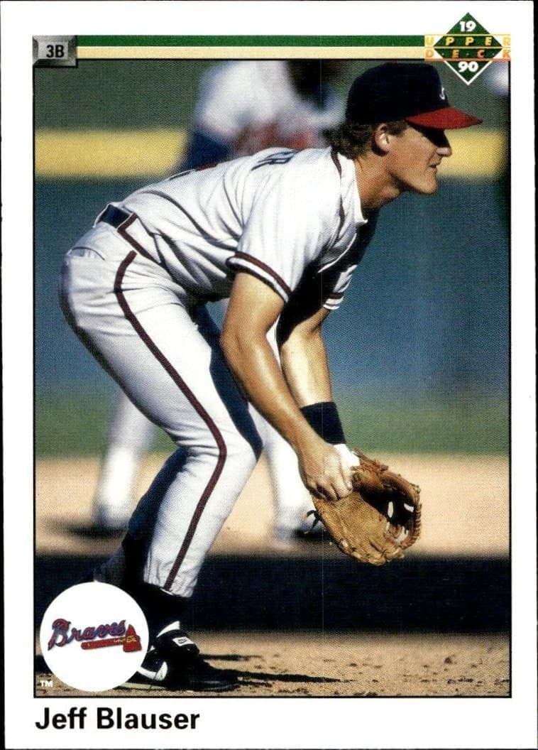 Jeff Blauser 1990 Upper Deck #406 Baseball Trading Card - Front 1990 Upper Deck Jeff Blauser #406 baseball trading card front