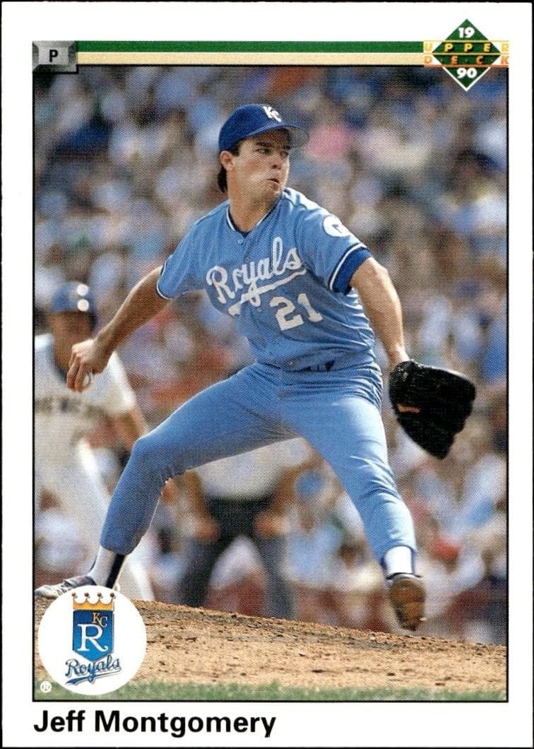 Jeff Montgomery 1990 Upper Deck #698 Baseball Trading Card - Front 1990 Upper Deck Jeff Montgomery #698 baseball trading card front