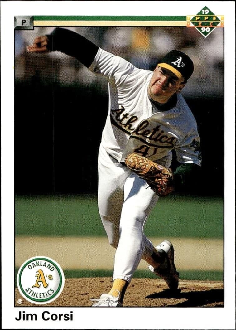 Jim Corsi 1990 Upper Deck #521 Baseball Trading Card - Front 1990 Upper Deck Jim Corsi #521 baseball trading card front