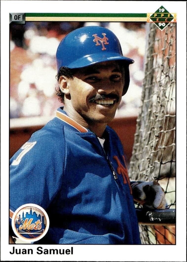 Juan Samuel 1990 Upper Deck #583 Baseball Trading Card - Front 1990 Upper Deck Juan Samuel #583 baseball trading card front