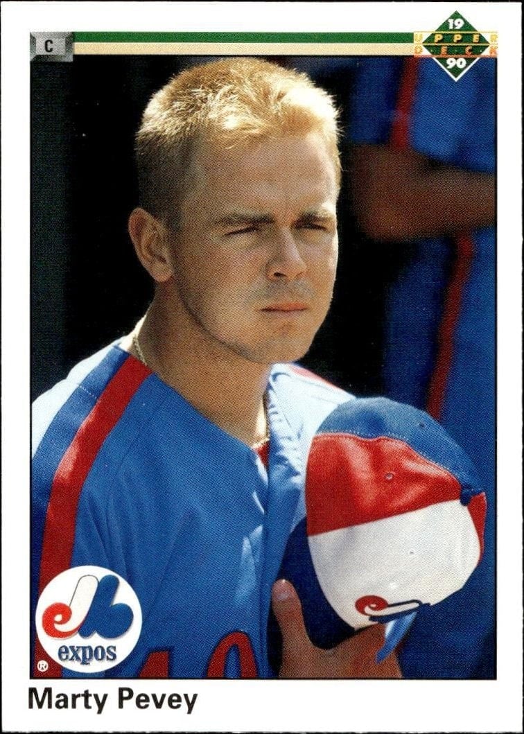 Marty Pevey 1990 Upper Deck #628 Baseball Trading Card - Front 1990 Upper Deck Marty Pevey #628 baseball trading card front