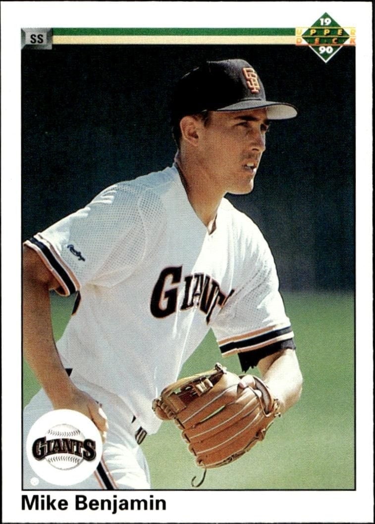 Mike Benjamin 1990 Upper Deck #750 Baseball Trading Card - Front 1990 Upper Deck Mike Benjamin #750 baseball trading card front