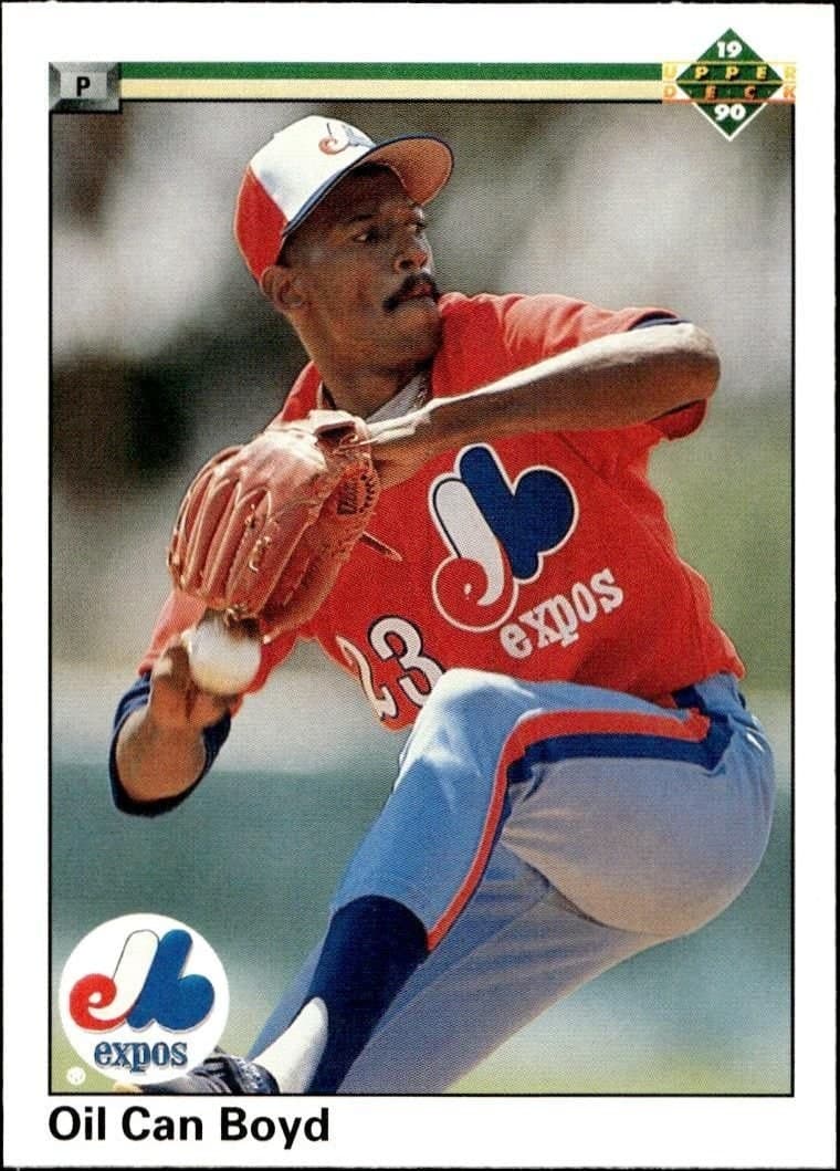 Oil Can Boyd 1990 Upper Deck #749 Baseball Trading Card - Front 1990 Upper Deck Oil Can Boyd #749 baseball trading card front