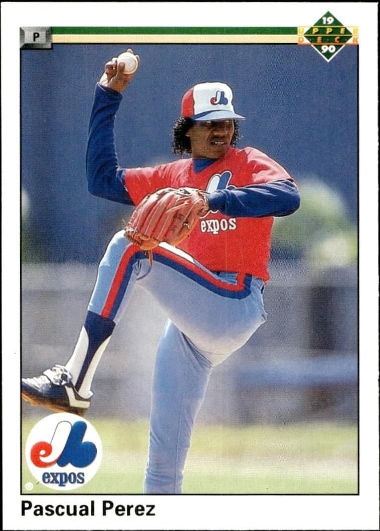 Pascual Perez 1990 Upper Deck #487 Baseball Trading Card - Front 1990 Upper Deck Pascual Perez #487 baseball trading card front