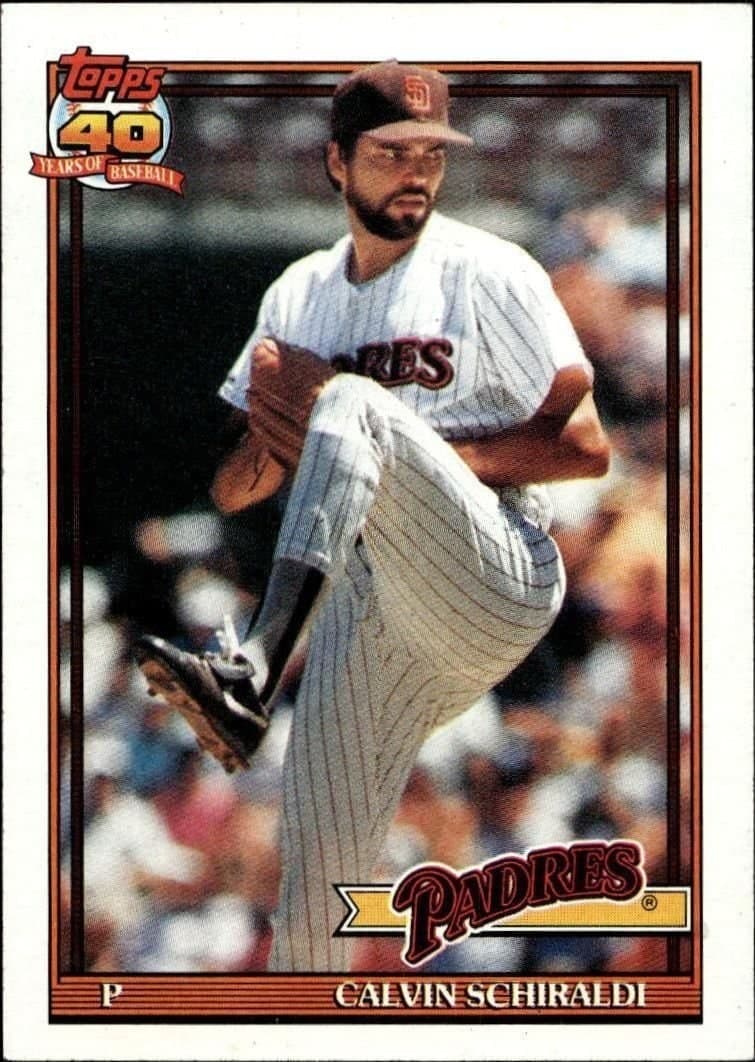 Calvin Schiraldi 1991 Topps #424 Baseball Trading Card - Front 1991 Topps Calvin Schiraldi #424 baseball trading card front