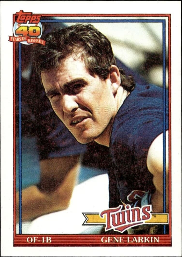 Gene Larkin 1991 Topps #102 Baseball Trading Card - Front 1991 Topps Gene Larkin #102 baseball trading card front