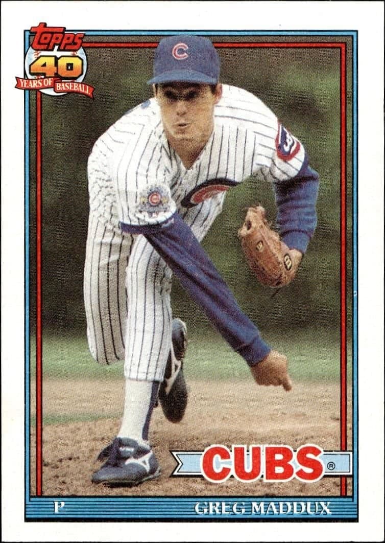 Greg Maddux 1991 Topps #35 Baseball Trading Card - Front 1991 Topps Greg Maddux #35 baseball trading card front