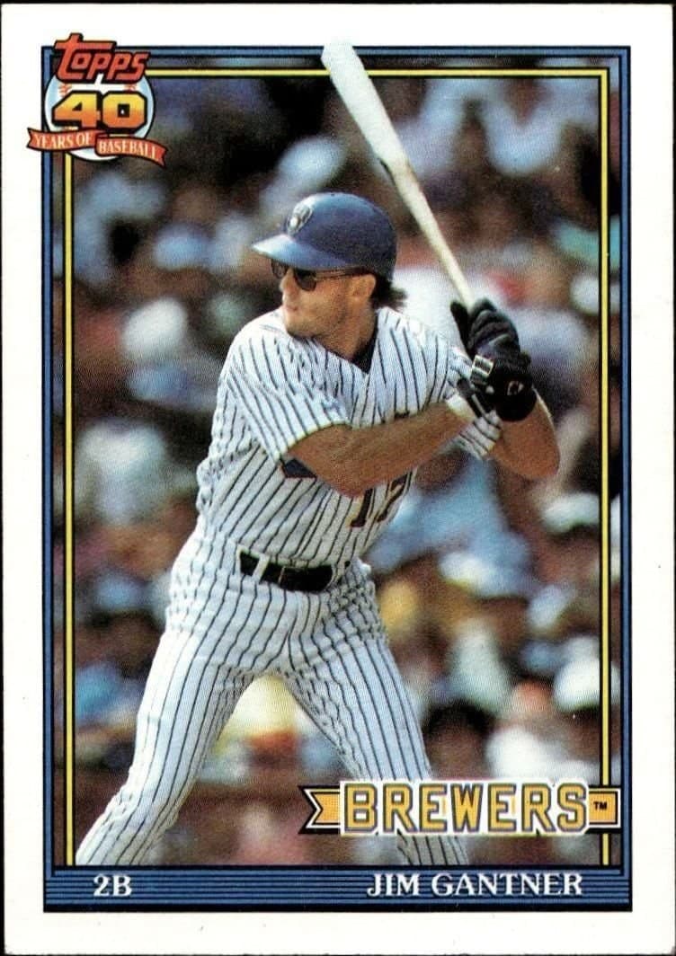 Jim Gantner 1991 Topps #23 Baseball Trading Card - Front 1991 Topps Jim Gantner #23 baseball trading card front
