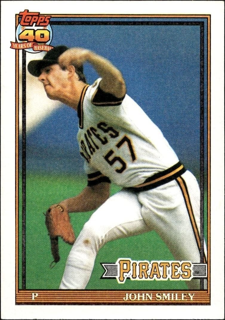 John Smiley 1991 Topps #143 Baseball Trading Card - Front 1991 Topps John Smiley #143 baseball trading card front
