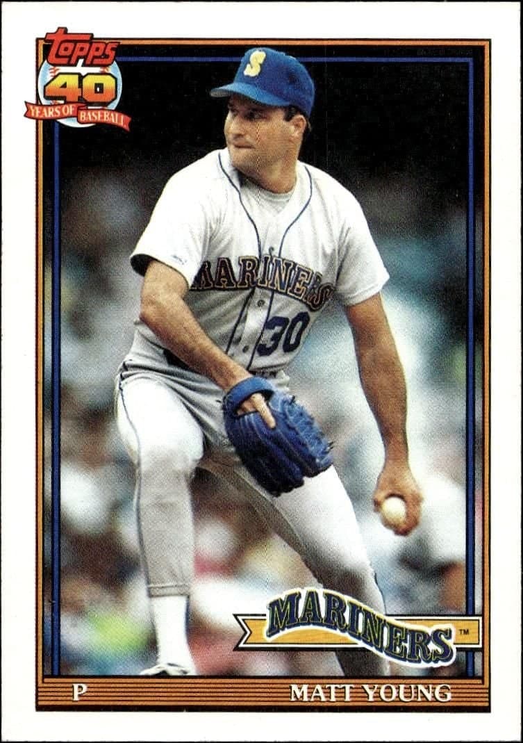 Matt Young 1991 Topps #108 Baseball Trading Card - Front 1991 Topps Matt Young #108 baseball trading card front