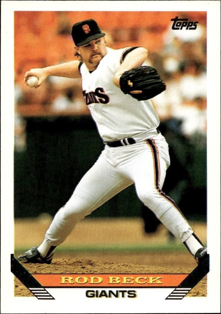 Rod Beck 1993 Topps Series 2 #604 Baseball Trading Card - Front 1993 Topps Series 2 Rod Beck #604 baseball trading card front