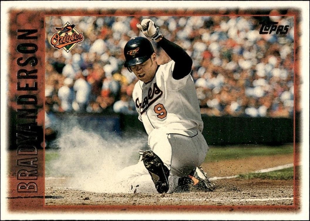Brady Anderson 1997 Topps #6 Baseball Trading Card - Front 1997 Topps Brady Anderson #6 baseball trading card front