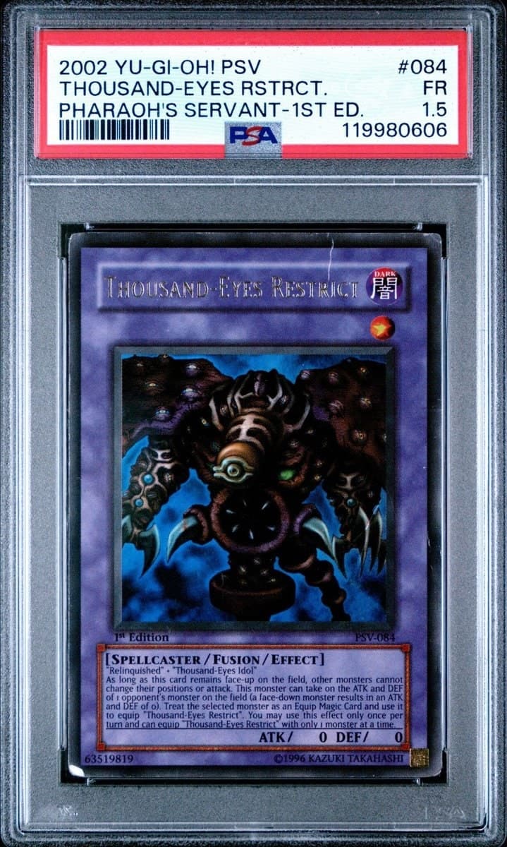 Thousand-Eyes Restrict 2002 Yu-Gi-Oh! Pharaoh's Servant #PSV-084 Yu-Gi-Oh! Card - Front 2002 Yu-Gi-Oh! Pharaoh's Servant Thousand-Eyes Restrict #PSV-084 Yu-Gi-Oh! card front