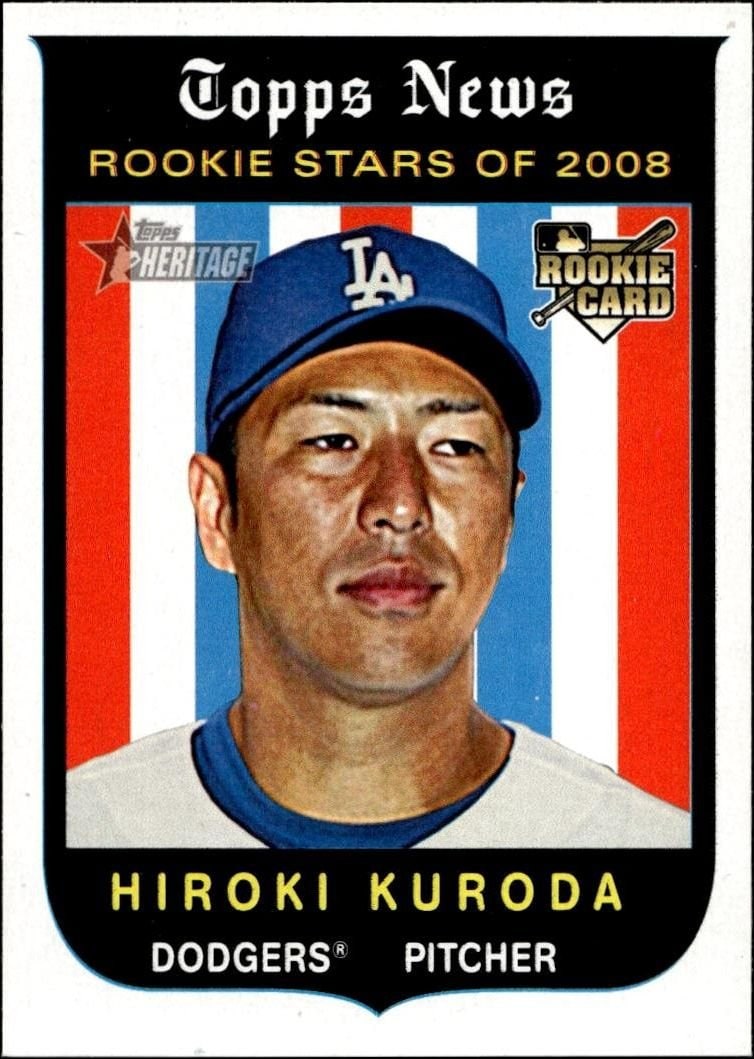 Hiroki Kuroda 2008 Topps Heritage #524 Baseball Trading Card - Front 2008 Topps Heritage Hiroki Kuroda #524 baseball trading card front