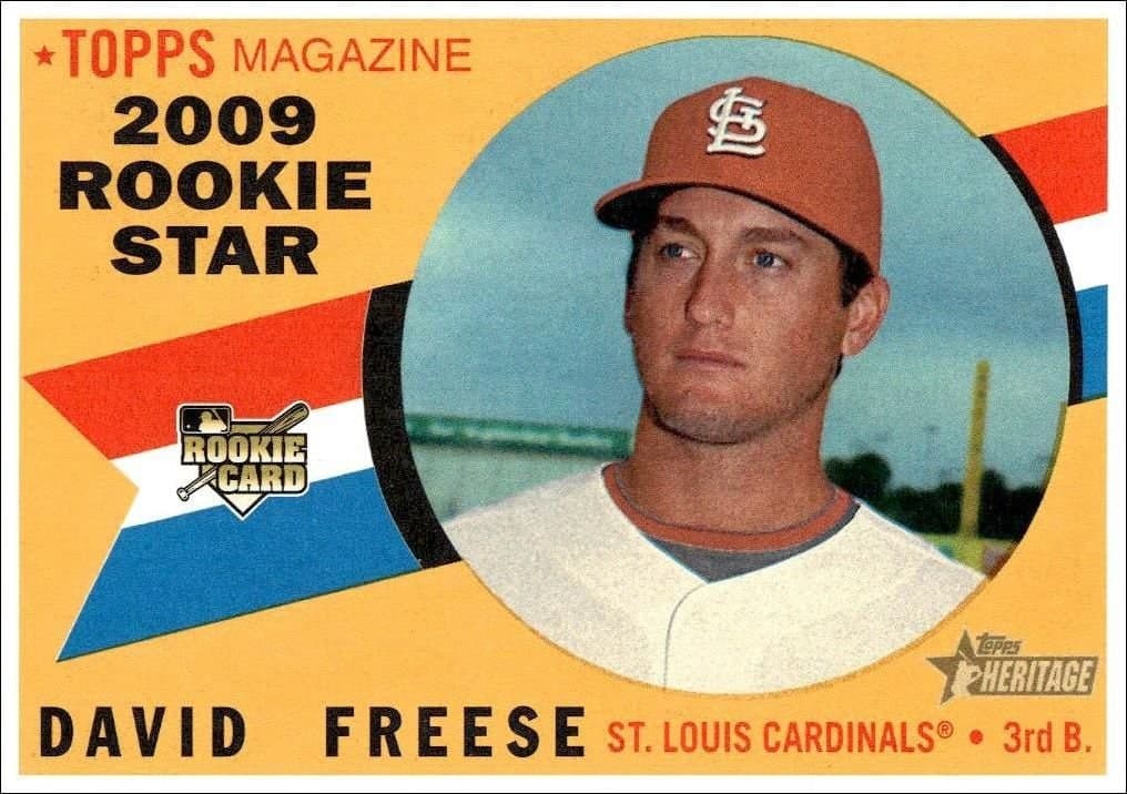 David Freese 2009 Topps Heritage #555 Baseball Trading Card - Front 2009 Topps Heritage David Freese #555 baseball trading card front