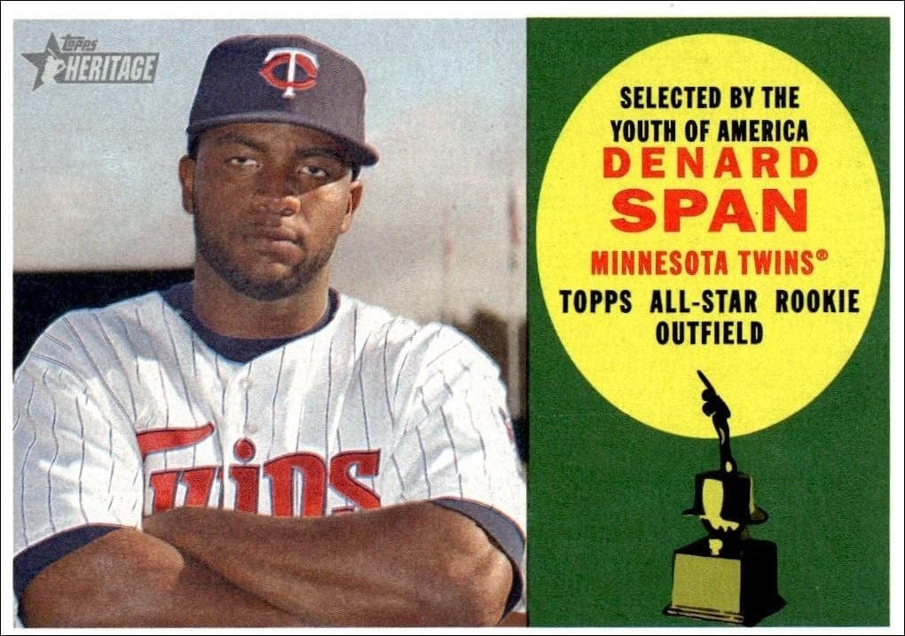 Denard Span 2009 Topps Heritage #321 Baseball Trading Card - Front 2009 Topps Heritage Denard Span #321 baseball trading card front
