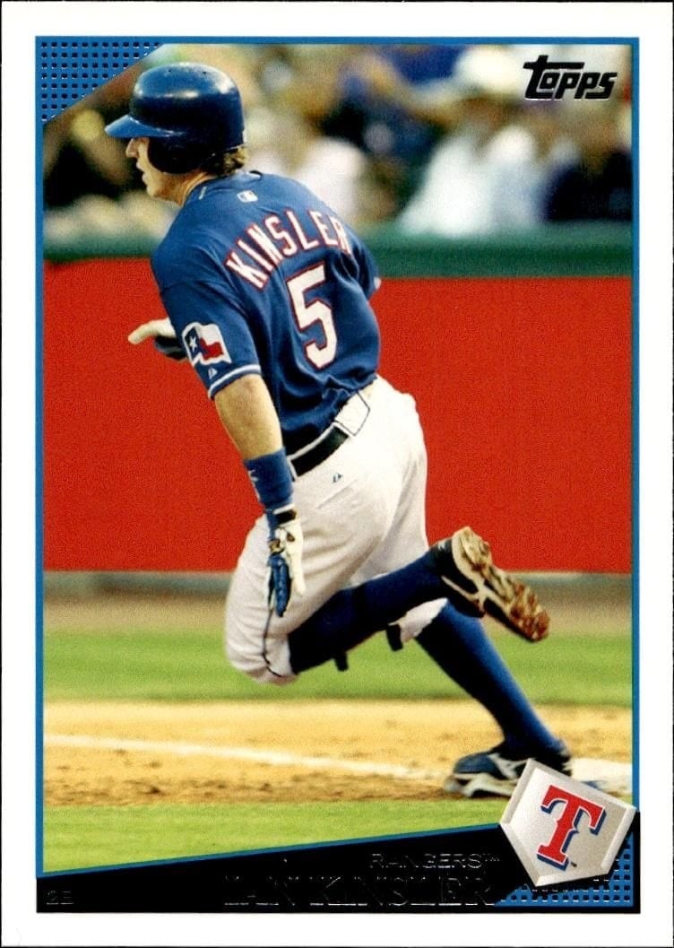 Ian Kinsler 2009 Topps #215 Baseball Trading Card - Front 2009 Topps Ian Kinsler #215 baseball trading card front