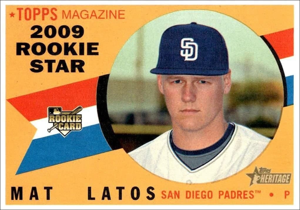 Mat Latos 2009 Topps Heritage #502 Baseball Trading Card - Front 2009 Topps Heritage Mat Latos #502 baseball trading card front