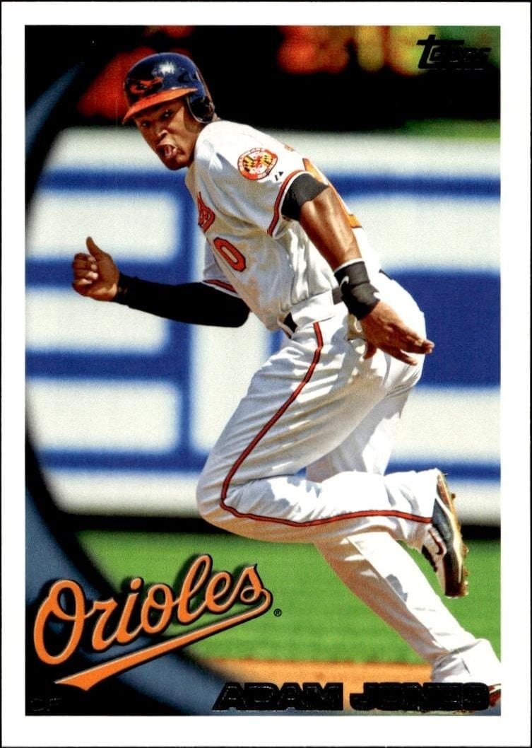 Adam Jones 2010 Topps #25 Baseball Trading Card - Front 2010 Topps Adam Jones #25 baseball trading card front