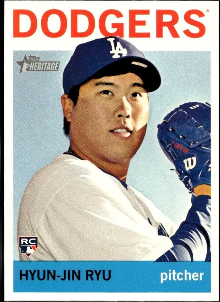 Hyun-Jin Ryu 2013 Topps Heritage High Number #H503 Baseball Trading Card - Front 2013 Topps Heritage High Number Hyun-Jin Ryu #H503 baseball trading card front