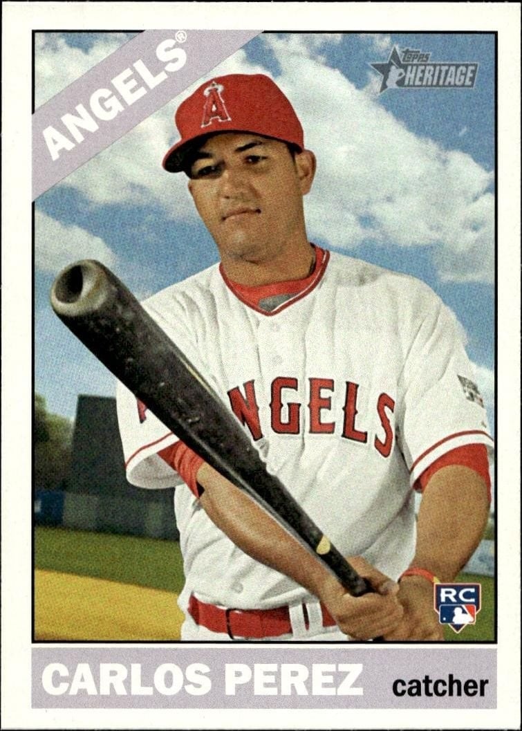 Carlos Perez 2015 Topps Heritage #553 Baseball Trading Card - Front 2015 Topps Heritage Carlos Perez #553 baseball trading card front