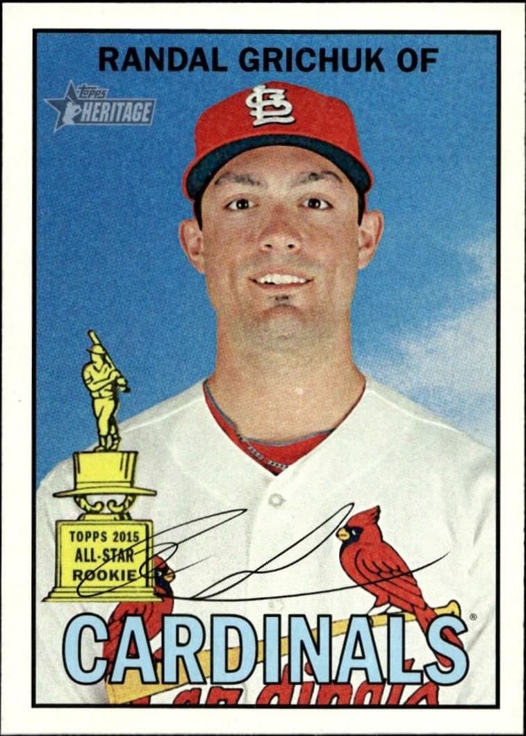 Randal Grichuk 2016 Topps Heritage #471 Baseball Trading Card - Front 2016 Topps Heritage Randal Grichuk #471 baseball trading card front
