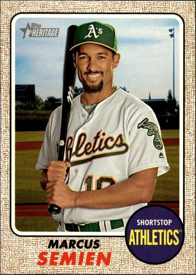 Marcus Semien 2017 Topps Heritage #343 Baseball Trading Card - Front 2017 Topps Heritage Marcus Semien #343 baseball trading card front