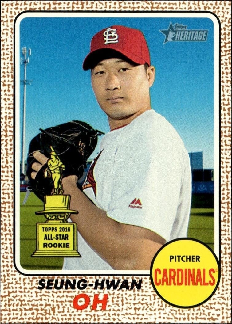 Seung-Hwan Oh 2017 Topps Heritage #108 Baseball Trading Card - Front 2017 Topps Heritage Seung-Hwan Oh #108 baseball trading card front