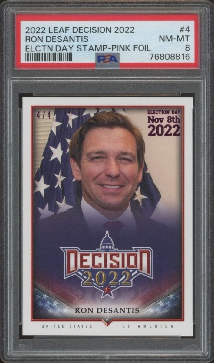 Ron Desantis 2022 Leaf Decision #4 Political Trading Card - Front 2022 Leaf Decision Ron Desantis #4 political trading card front