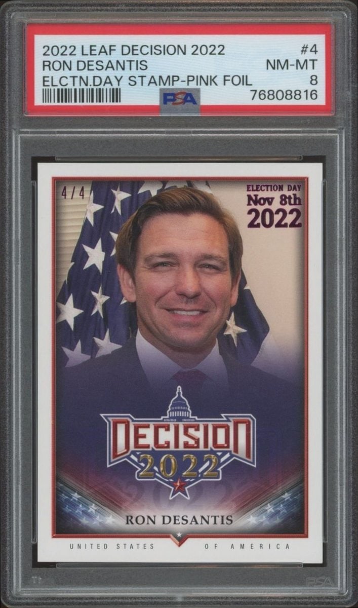 Ron Desantis 2022 Leaf Decision #4 Political Trading Card - Front 2022 Leaf Decision Ron Desantis #4 political trading card front
