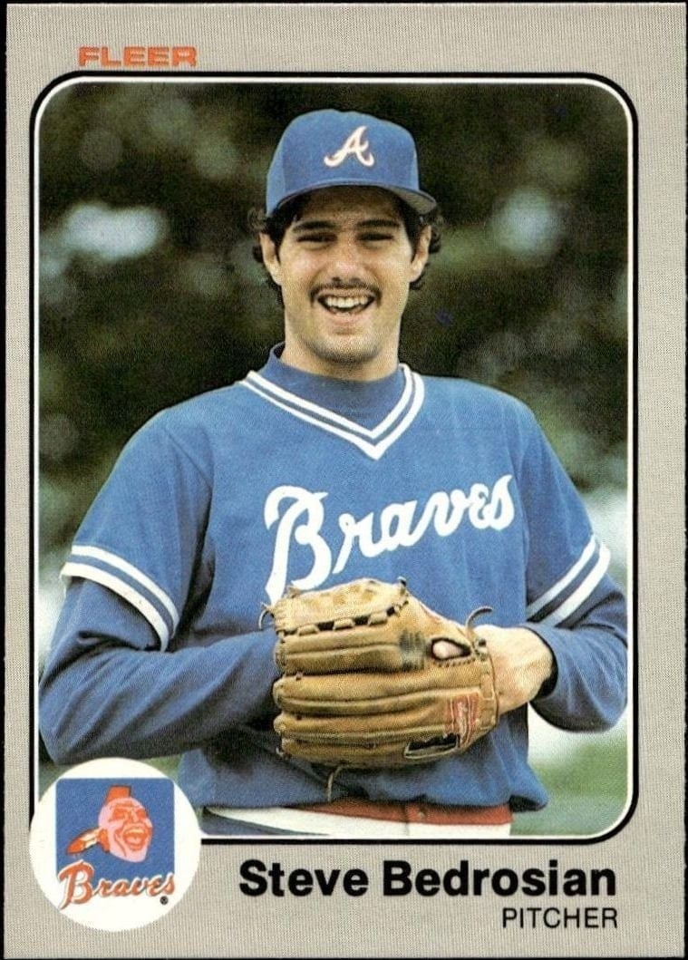 Steve Bedrosian 1983 Fleer #129 Baseball Trading Card - Front 1983 Fleer Steve Bedrosian #129 baseball trading card front
