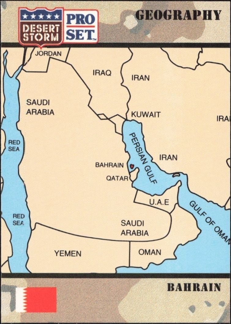 Bahrain 1991 Pro Set Desert Storm #6 Military Trading Card - Front 1991 Pro Set Desert Storm Bahrain #6 military trading card front