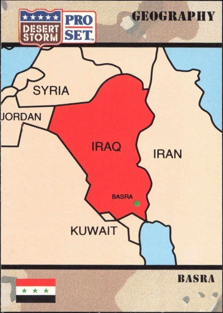 Basra 1991 Pro Set Desert Storm #8 Military Trading Card - Front 1991 Pro Set Desert Storm Basra #8 military trading card front