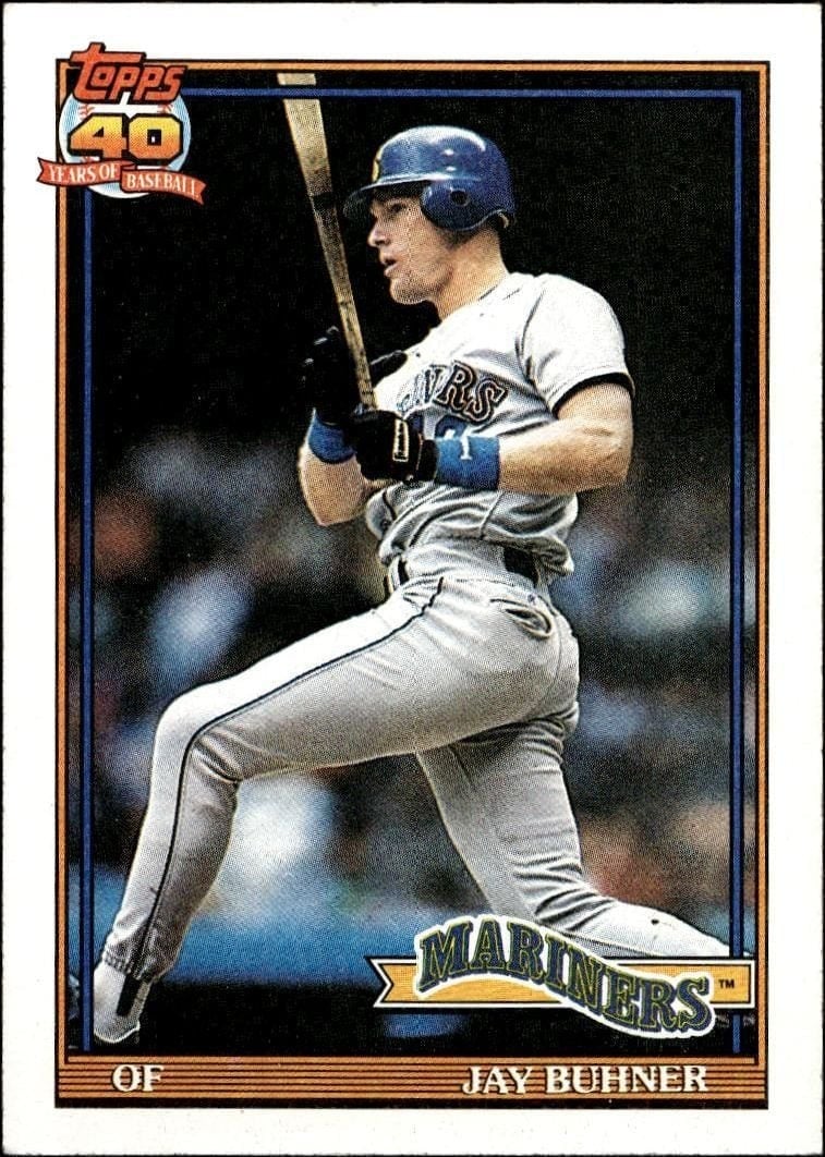 Jay Buhner 1991 Topps #154 Baseball Trading Card - Front 1991 Topps Jay Buhner #154 baseball trading card front