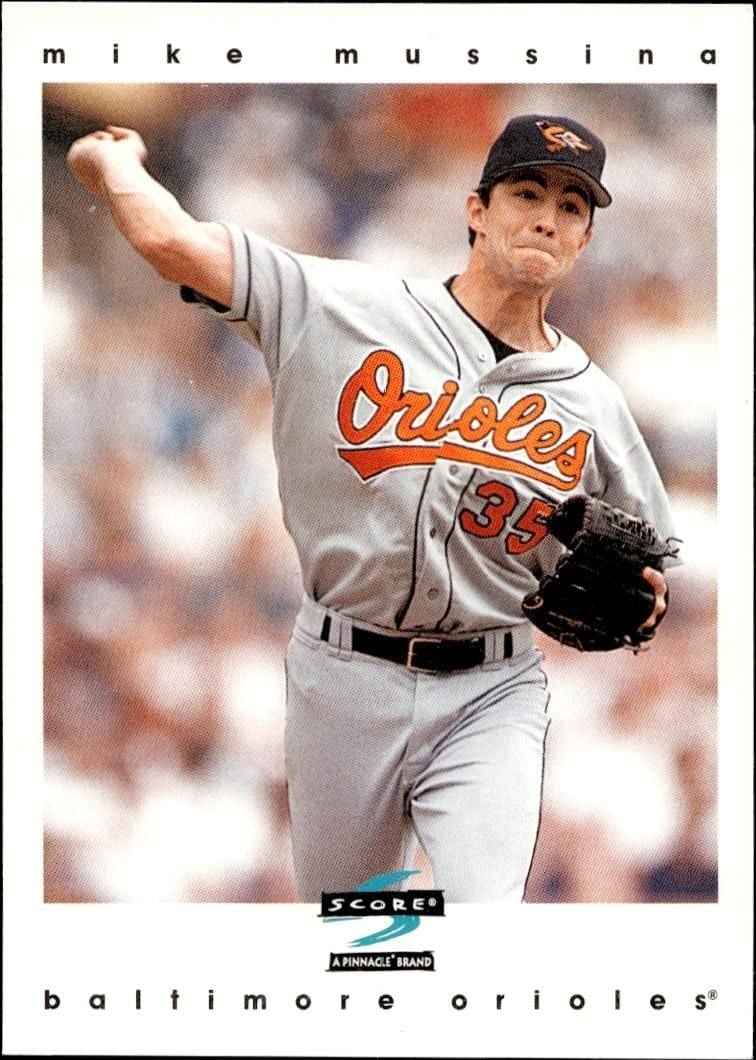 Mike Mussina 1997 Pinnacle Score #8 Baseball Trading Card - Front 1997 Pinnacle Score Mike Mussina #8 baseball trading card front