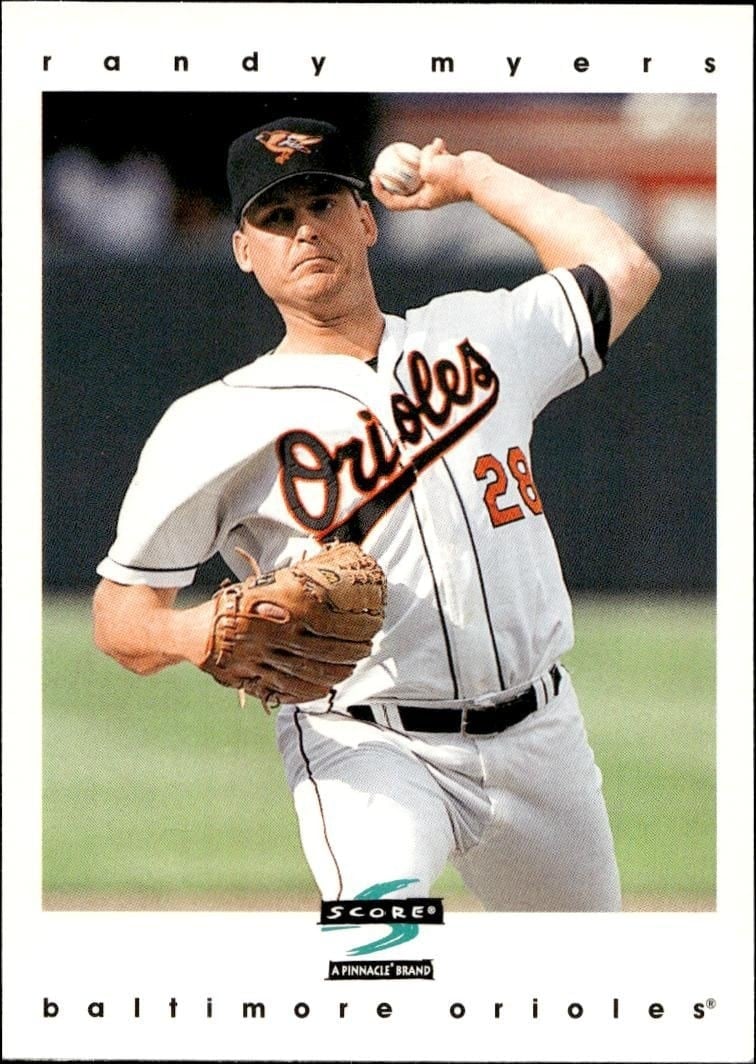 Randy Myers 1997 Pinnacle Score #10 Baseball Trading Card - Front 1997 Pinnacle Score Randy Myers #10 baseball trading card front