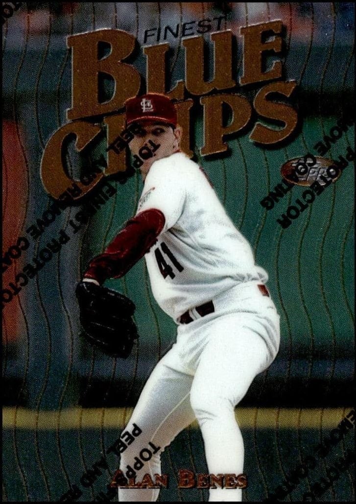 Alan Benes 1997 Topps Finest #208 Baseball Trading Card - Front 1997 Topps Finest Alan Benes #208 baseball trading card front