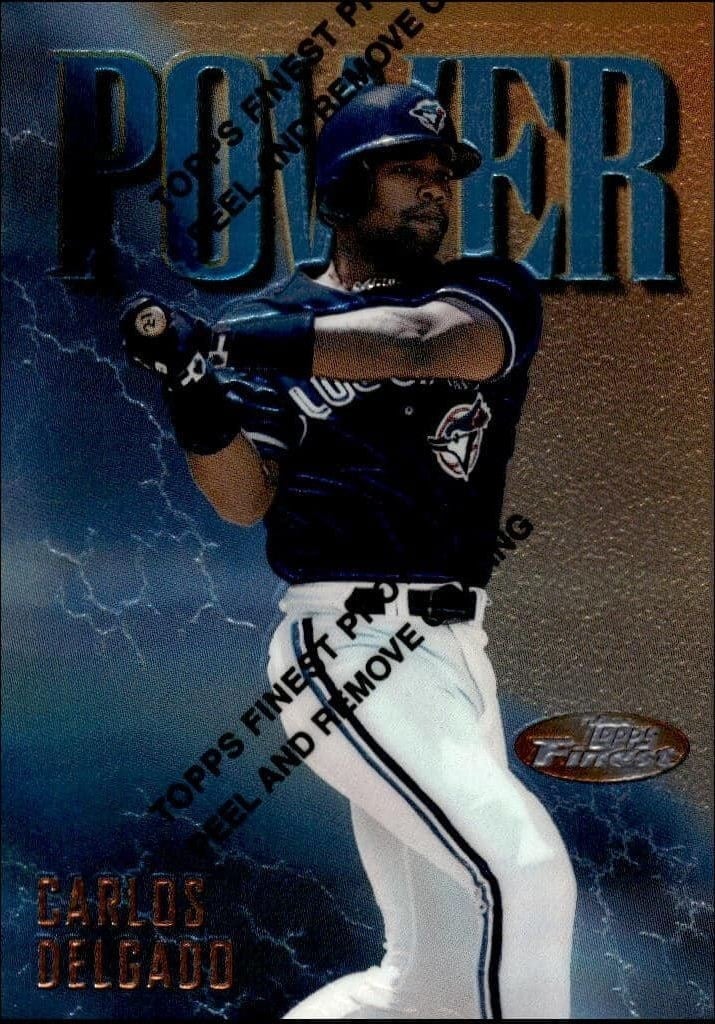Carlos Delgado 1997 Topps Finest #57 Baseball Trading Card - Front 1997 Topps Finest Carlos Delgado #57 baseball trading card front