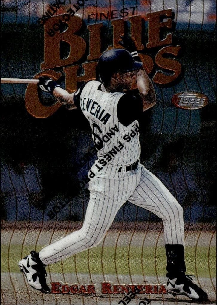 Edgar Renteria 1997 Topps Finest #17 Baseball Trading Card - Front 1997 Topps Finest Edgar Renteria #17 baseball trading card front