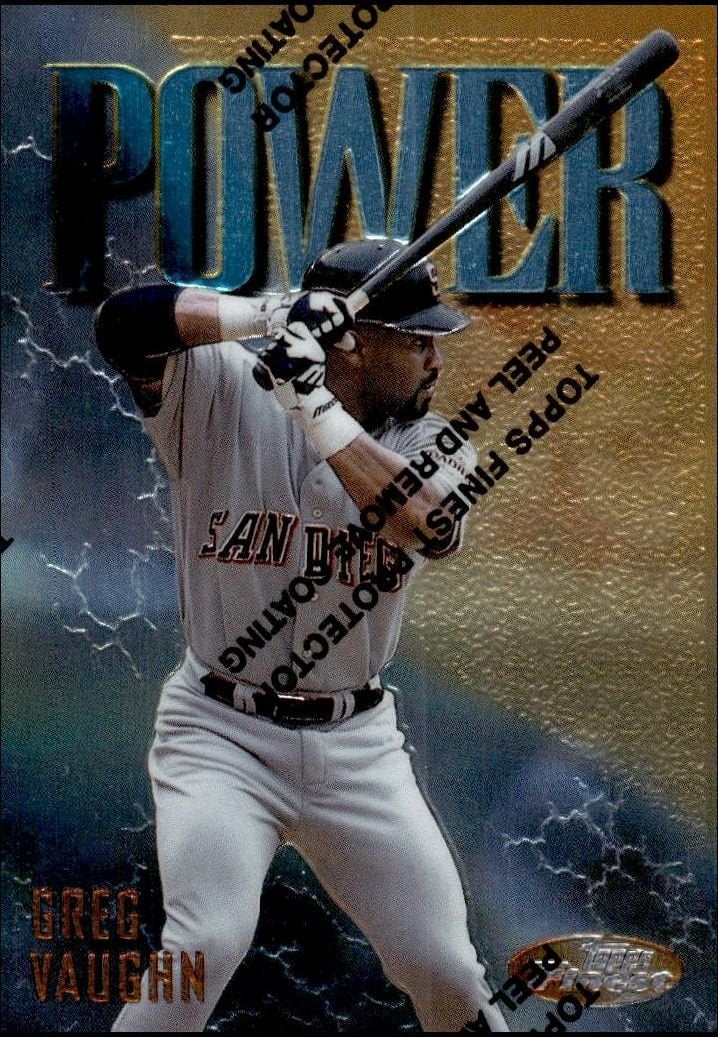 Greg Vaughn 1997 Topps Finest #221 Baseball Trading Card - Front 1997 Topps Finest Greg Vaughn #221 baseball trading card front