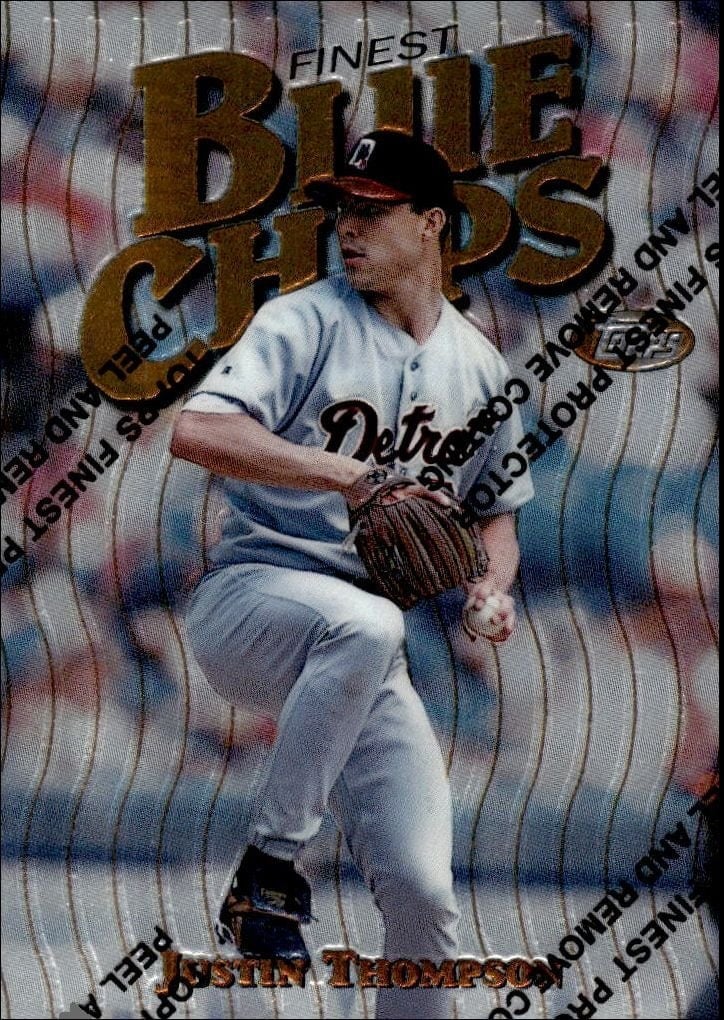 Justin Thompson 1997 Topps Finest #36 Baseball Trading Card - Front 1997 Topps Finest Justin Thompson #36 baseball trading card front
