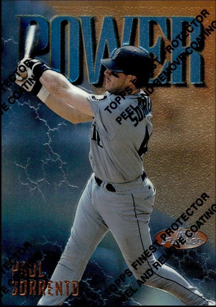 Paul Sorrento 1997 Topps Finest #79 Baseball Trading Card - Front 1997 Topps Finest Paul Sorrento #79 baseball trading card front