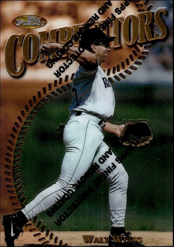 Walt Weiss 1997 Topps Finest #180 Baseball Trading Card - Front 1997 Topps Finest Walt Weiss #180 baseball trading card front