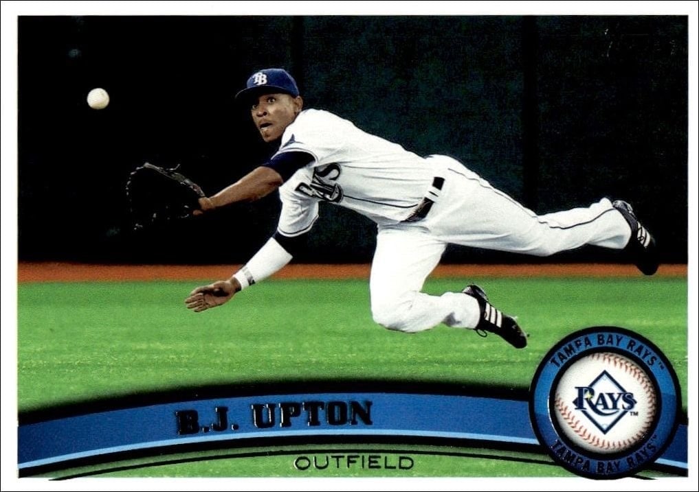 B.J. Upton 2011 Topps Series 2 #556 Baseball Trading Card - Front 2011 Topps Series 2 B.J. Upton #556 baseball trading card front
