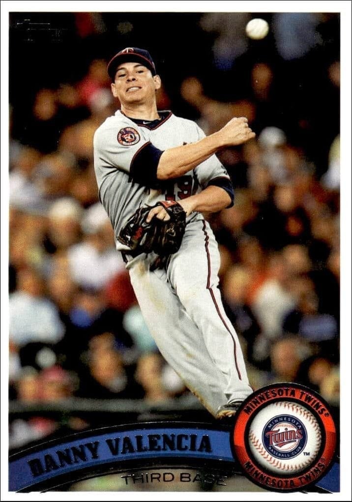 Danny Valencia 2011 Topps Series 2 #390 Baseball Trading Card - Front 2011 Topps Series 2 Danny Valencia #390 baseball trading card front
