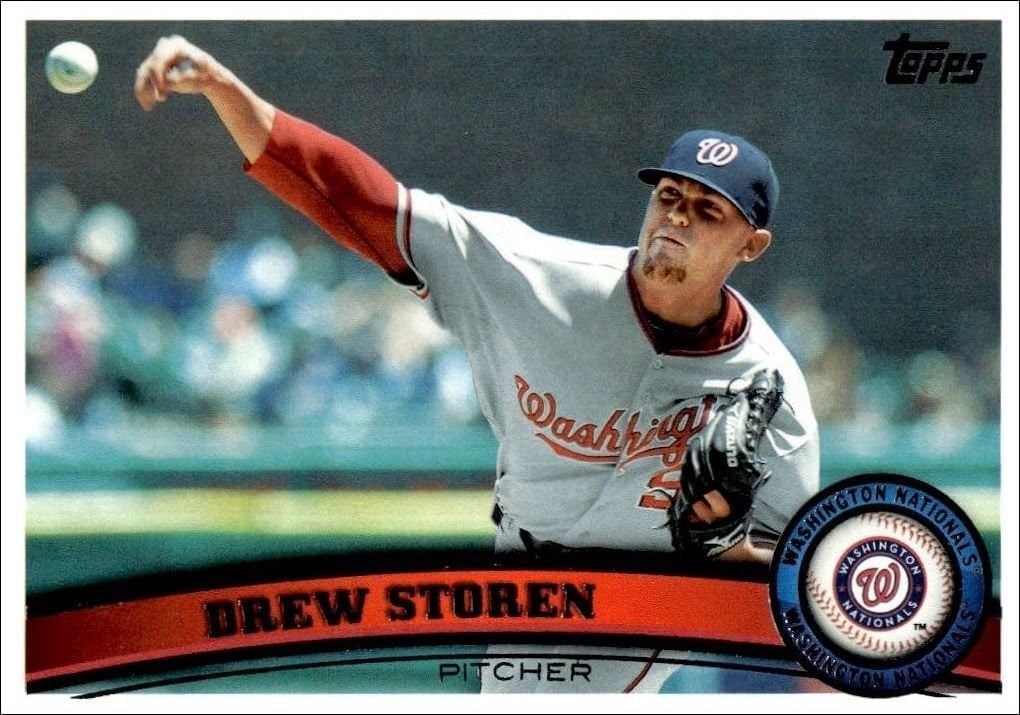 Drew Storen 2011 Topps Series 2 #494 Baseball Trading Card - Front 2011 Topps Series 2 Drew Storen #494 baseball trading card front